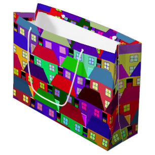 VINTAGE HOUSING RESIDENTIAL COLORFUL HOUSES LARGE GIFT BAG