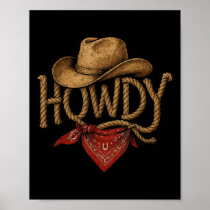 Vintage Howdy Cowboy Retro Western Howdy Cowboy Poster