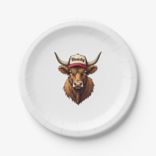 Vintage Howdy Highland Cow Western Trucker Hat Sty Paper Plate