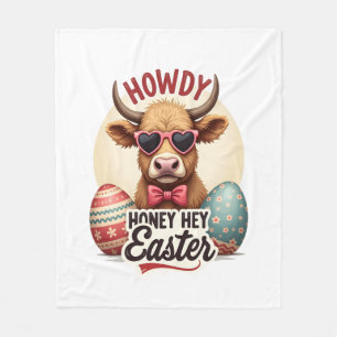 Vintage Howdy Honey Easter Highland Cow Cute Bunny Fleece Blanket