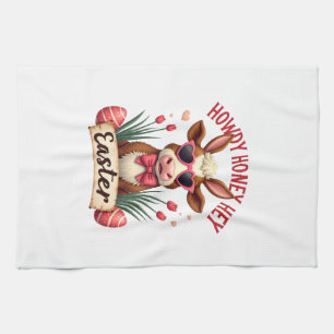 Vintage Howdy Honey Easter Highland Cow Cute Bunny Kitchen Towel