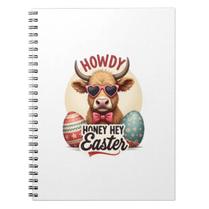 Vintage Howdy Honey Easter Highland Cow Cute Bunny Notebook