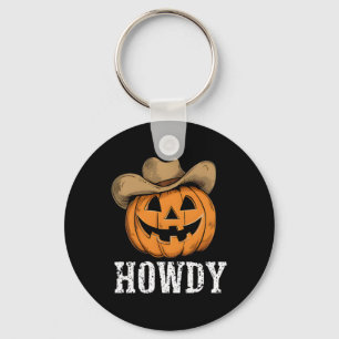 Vintage Howdy Pumpkin Cowboy Western Keychain