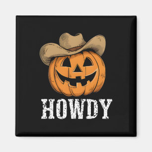 Vintage Howdy Pumpkin Cowboy Western Magnet