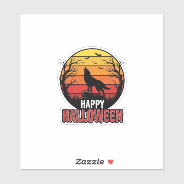 Vintage Howling Wolf Happy Halloween Vector Design (Sheet)
