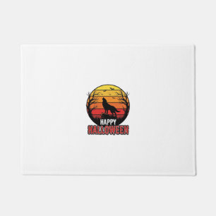 Vintage Howling Wolf Happy Halloween Vector Design Doormat