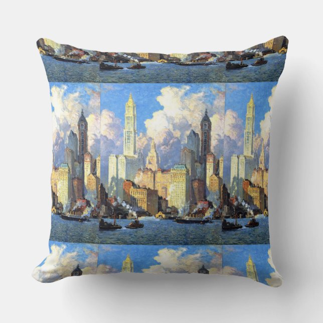 Vintage Hudson River Waterfront Throw Pillow (Front)