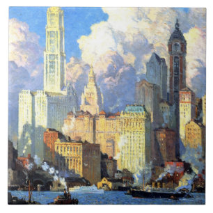 Vintage Hudson River Waterfront Tile