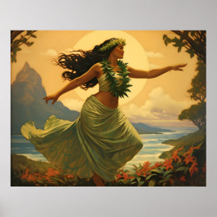 Vintage Hula Dance Hawaiian Woman Travel Poster
