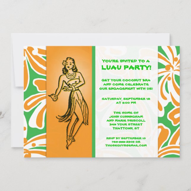 Vintage Hula Dancer Luau Invitation (Front)