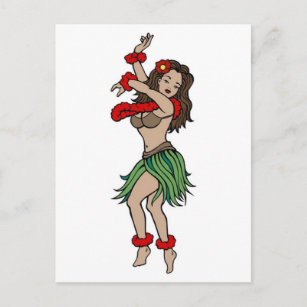 Vintage Hula Hawaiian Girl Tattoo Art Postcard