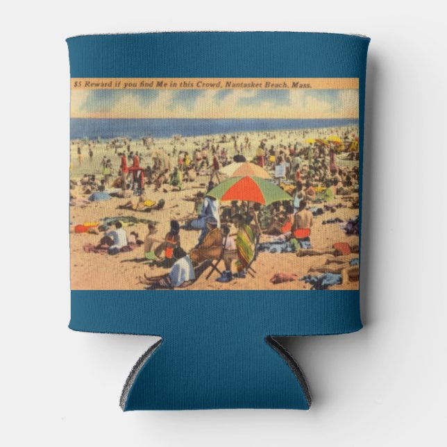 Vintage Hull, Mass, Nantasket Beach, Massachusetts Can Cooler (Front)