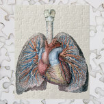 Vintage Human Anatomy Lungs Heart Organs Blood Jigsaw Puzzle<br><div class="desc">Vintage illustration human health and anatomy drawing featuring organs,  lungs,  blood vessels,  coronary veins and a heart. Great design for science and biology geeks.</div>