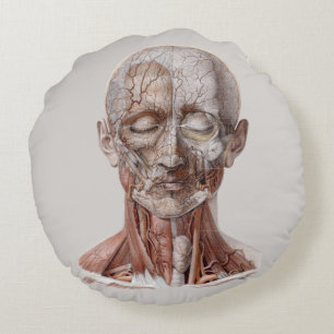 Vintage Human Anatomy Science, Head Throat Nose Round Pillow