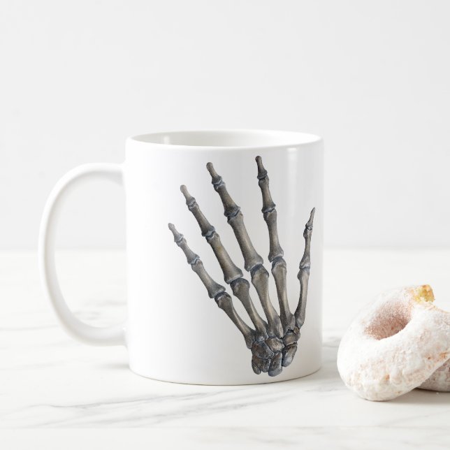 Vintage Human Anatomy Science, Skeleton Hands Coffee Mug (With Donut)