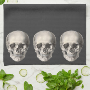 Vintage Human Anatomy Skull, Halloween Skeleton Kitchen Towel