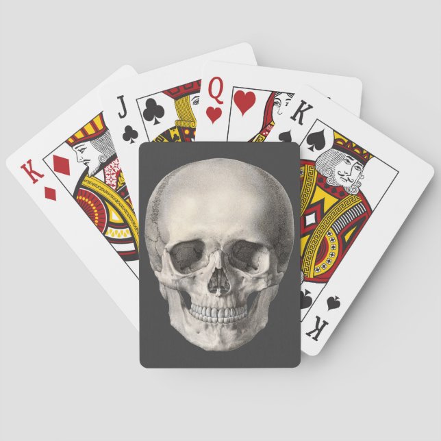 Vintage Human Anatomy Skull, Halloween Skeleton Playing Cards (Back)