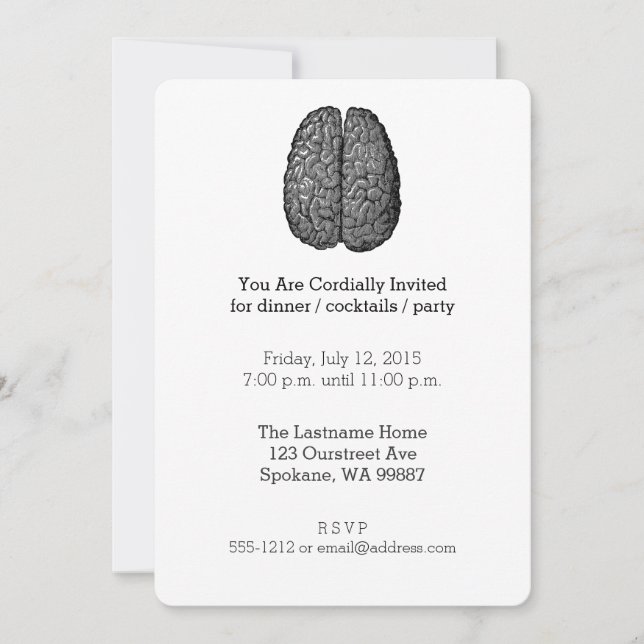 Vintage Human Brain Illustration Invitation (Front)