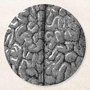 Vintage Human Brain Illustration Round Paper Coaster