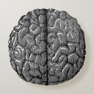 Vintage Human Brain Illustration Round Pillow