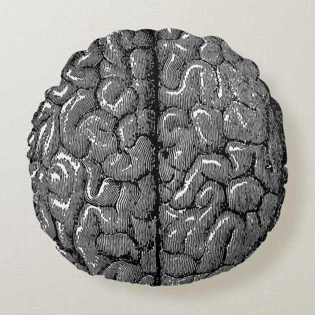 Vintage Human Brain Illustration Round Pillow (Front)