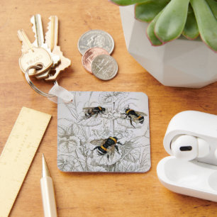  Vintage Humble Bees and Wildflowers Keychain