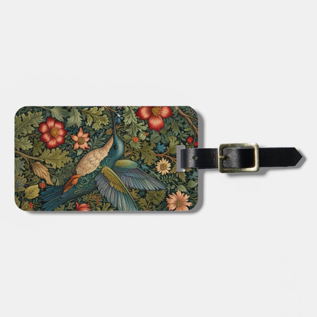 Vintage hummingbird art botanical boho chic luggage tag (Front Horizontal)
