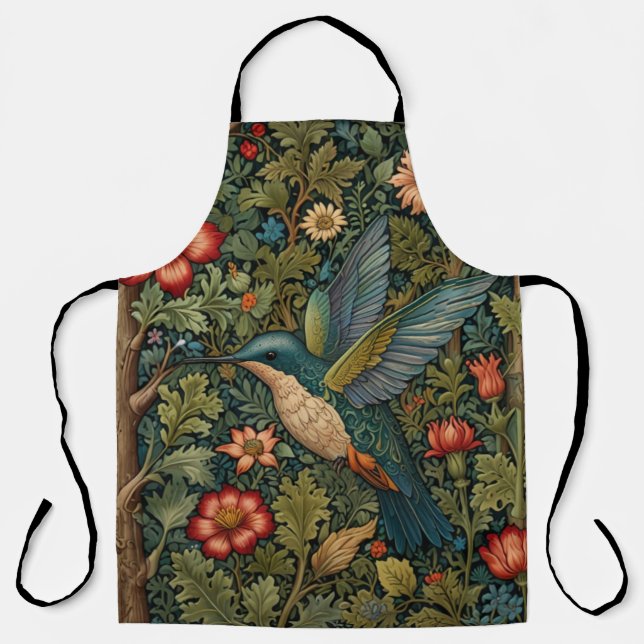 Vintage hummingbird art nouveau boho chic apron (Front)
