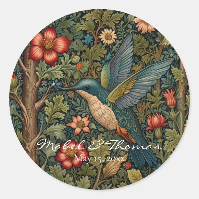 Vintage hummingbird art painting classic round sticker (Front)