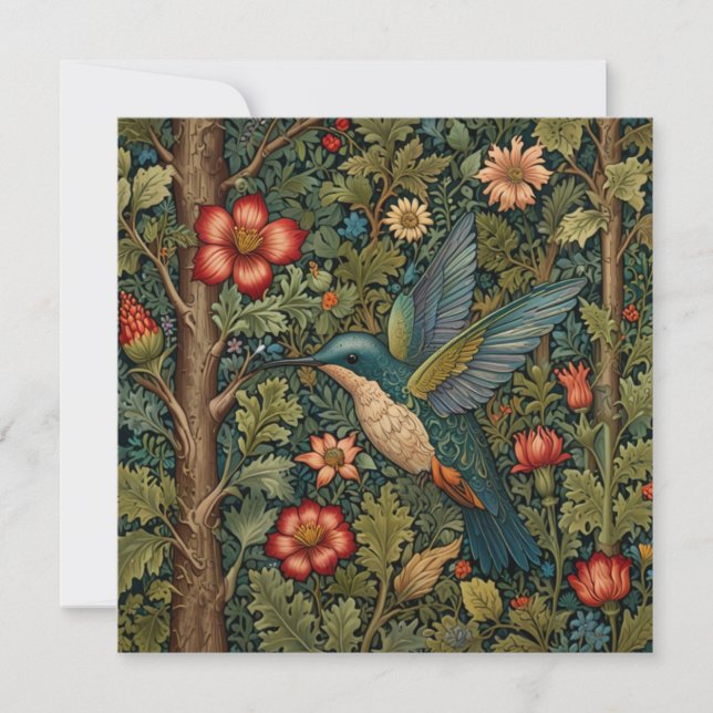 Vintage hummingbird art painting invitation (Front)