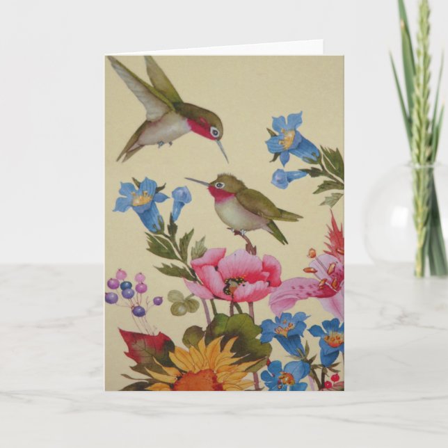Vintage Hummingbird Friends Wild Flowers Card (Front)