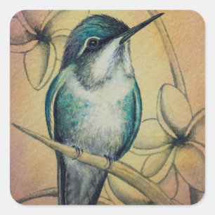Vintage Hummingbird No. 3 Watercolor Art Square Sticker