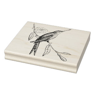 Vintage Hummingbird on Branch Rubber Art Stamp
