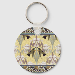 Vintage Hummingbird Orchid Art Nouveau Pattern Keychain