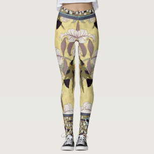 Vintage Hummingbird Orchid Art Nouveau Pattern Leggings
