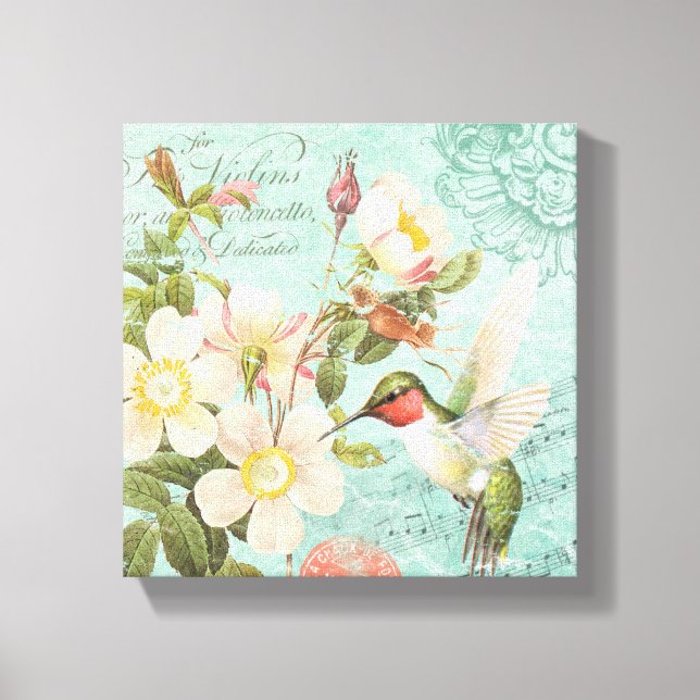 Vintage Hummingbird stretched canvas Print (Front)