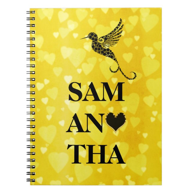 Vintage Hummingbird Typography Personalized Hearts Notebook (Front)