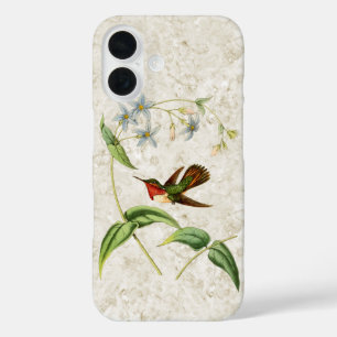 Vintage Hummingbird with Blue Flowers iPhone 16 Case