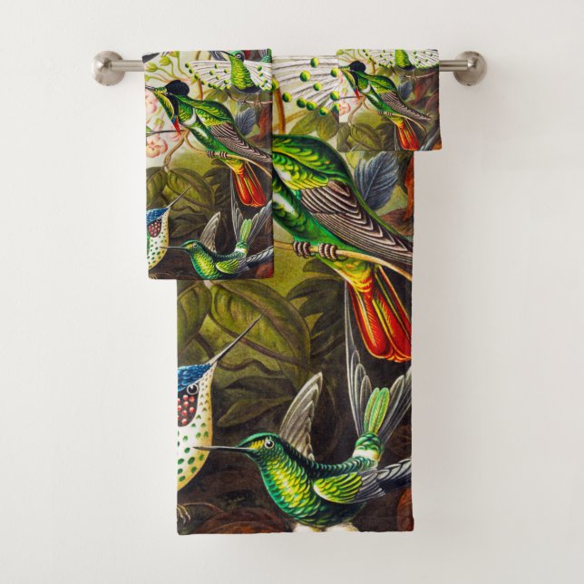 Vintage Hummingbirds by Ernst Haeckel Bath Towel Set (Insitu)