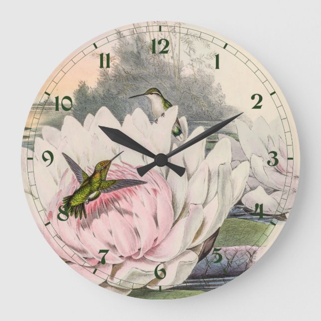 Vintage Hummingbirds by John Gould Large Clock (Front)