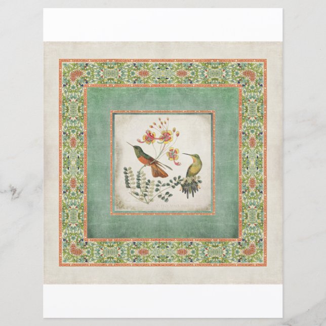 Vintage Hummingbirds Chinoiserie asiatique feuille (Devant)