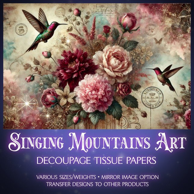 Vintage Hummingbirds Floral Collage Decoupage  Tissue Paper (Creator Uploaded)