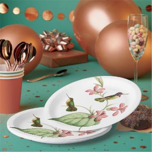 Vintage hummingbirds party paper plate