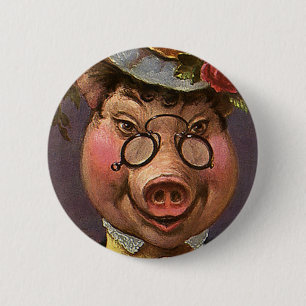 Vintage Humor, Silly and Funny Victorian Lady Pig 2 Inch Round Button