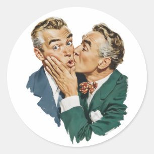 Vintage Humor Surprise Kiss Scene Classic Round Sticker
