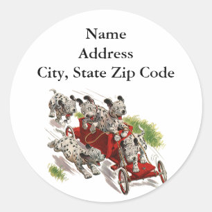 Vintage Humour Cute Dalmatian Puppy Dogs Fire Truc Classic Round Sticker