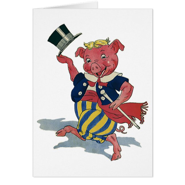 Vintage Humour, Cute Happy Dancing Pig Dances (Front)