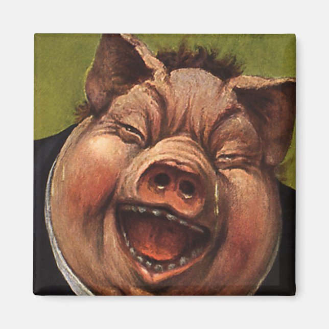 Vintage Humour, Funny Victorian Pig Laughing Magnet (Front)