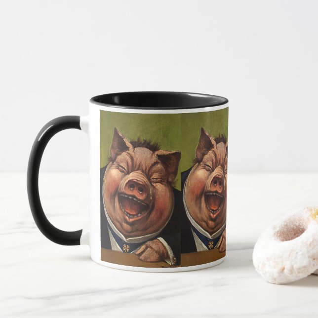 Vintage Humour, Funny Victorian Pig Laughing Mug (With Donut)