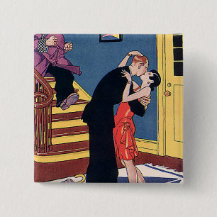 Vintage Humour, Love and Romance, Late Night Kiss 2 Inch Square Button